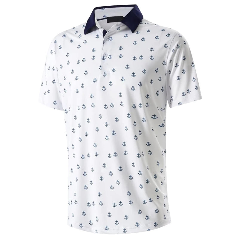 Stars Tree Pattern 3D Printed Polo Golf Shirt For Men Plaid Striped Design Casual Sports Button T-shirt Short Sleeves Sunday