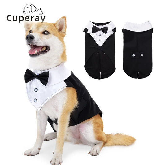 Dog Tuxedo Dog Suit and Bandana Set, Dogs Tuxedo Wedding Party Suit, Dog Prince Wedding Bow Tie Shirt Formal Dog Wedding Attire