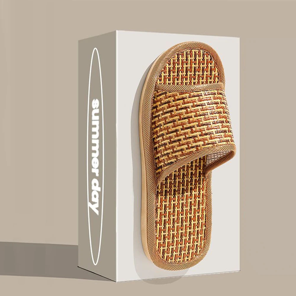 BASATU Women And Men Slippers Non-Slip Home Rattan Grass Indoor Couple Home Men And Women Spring And Summer Bamboo Woven Sandals