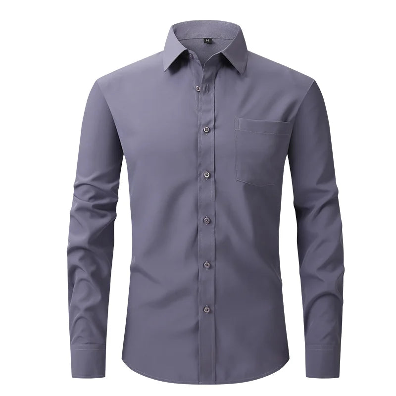 All Around Stretch Men's Shirt Business Casual Long-sleeved Shirt's Professional Formal Anti-wrinkle Solid Color Men's Clothing
