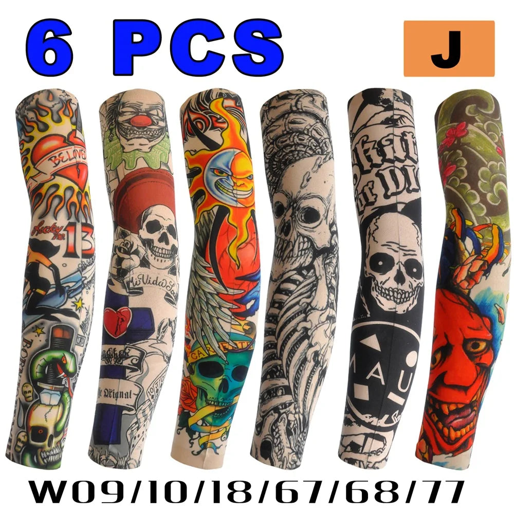 6 PCS Tattoo Sleeve for Men Women Anti-Sunburn Sleeve Elastic Outdoor Nightclub Cycling Arm Cover Party Cycling Tattoo Sleeve