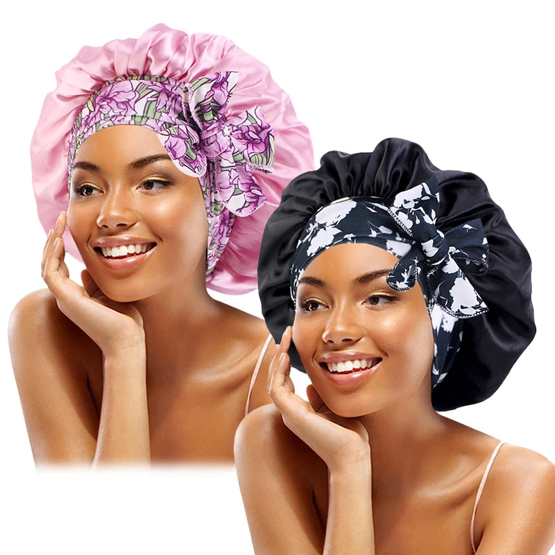 Women's Lace-up Satin Bonnet With Wide Stretch Ties Band Long Tail Bonnet Satin Cheveux Nuit Silky Sleeping Night Cap Bonnets
