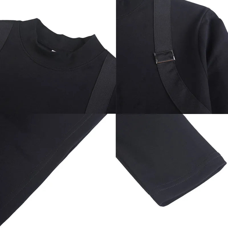 Fashion Strap Long-Sleeved T-shirt, Men's Autumn and Winter New Slim Fit Half Turtleneck Bottoming Shirt Fashion City Knitwear