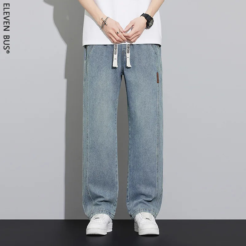 Summer work jeans men's street fashion denim jogging pants men's loose harem jeans, loose straight wide-leg jeans