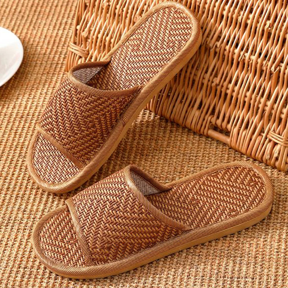 BASATU Women And Men Slippers Non-Slip Home Rattan Grass Indoor Couple Home Men And Women Spring And Summer Bamboo Woven Sandals