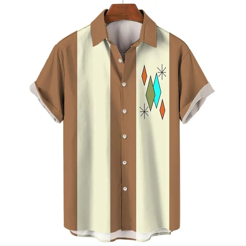 Vintage Men's Shirt for men Fashion Pattern Stripes Tops Summer Men's Clothing Short-Sleeved Button Loose Blouse Hawaiian Shirts