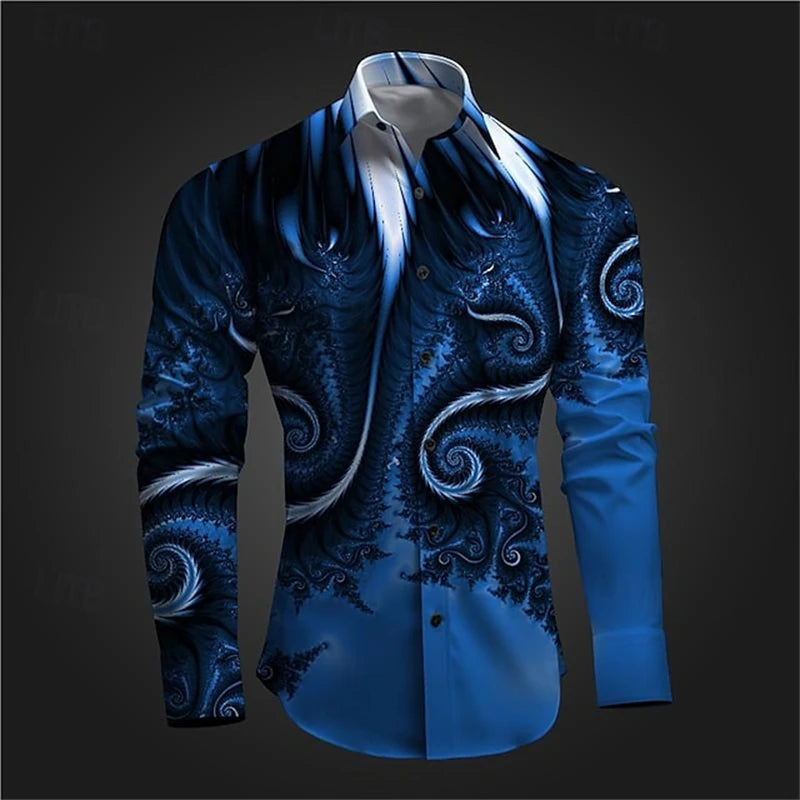 New 3D Printed Long Sleeve Shirts For Men Cloths Vintage Lapel Button Tops Casual High Quality Streetwear Shirt Male Clothes