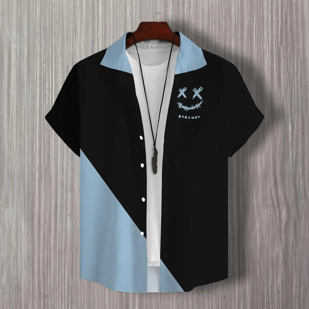 Simple Men's Shirt 3d Patchwork Print Hawaiian Shirts For Men Casual Man Clothes Loose Oversized High Quality Short Sleeve Shirt