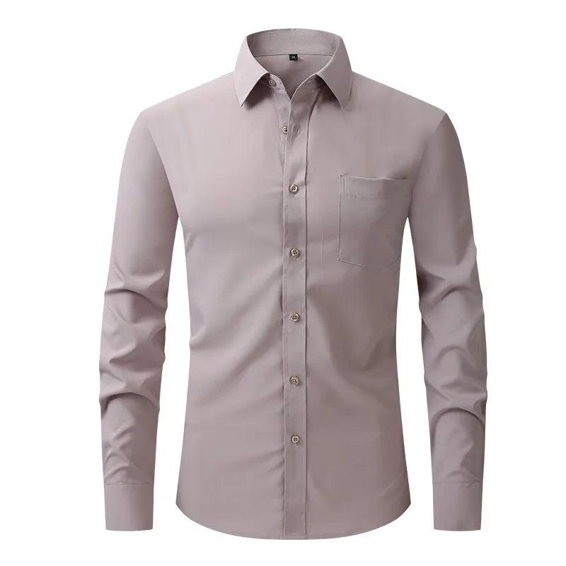 All Around Stretch Men's Shirt Business Casual Long-sleeved Shirt's Professional Formal Anti-wrinkle Solid Color Men's Clothing