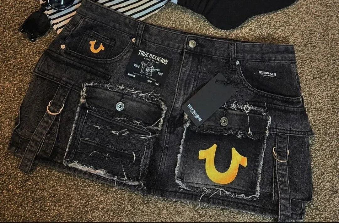 Y2k Skirt Gothic Fashion Big Pocket Washed Blue Denim Wrapped Hip Skirts Harajuku Casual Sexy Girl Pleated Mini Skirt Streetwear