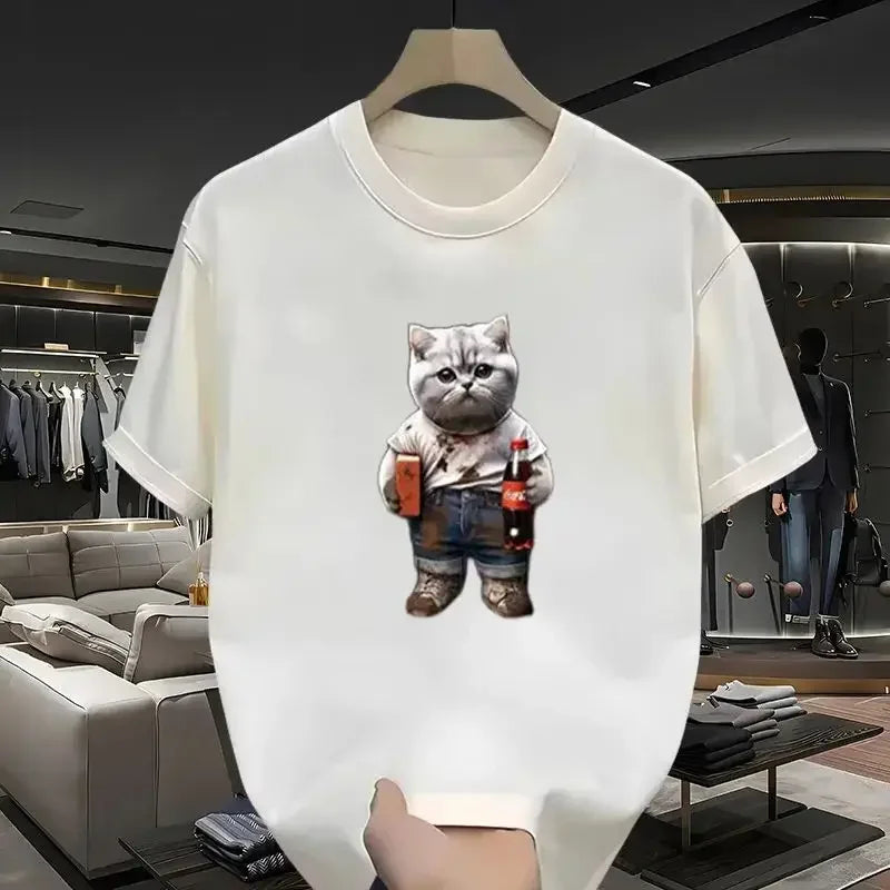 2024 New Super Cute Cat European and American Fashion Short sleeved Women's Essential Cartoon Print T-shirt Exquisite Gift