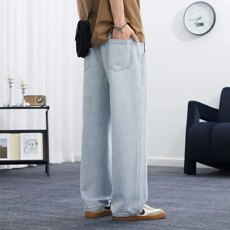 2025 Baggy Cargo Summer Ice Thin Men's Straight Jeans  Oversize Straight Denim Casual Denim Pant Male Streetwear Y2k Pants Loose