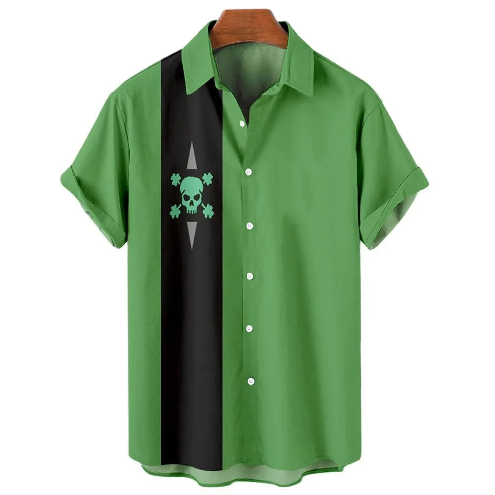 Vintage Men's Shirt for men Fashion Pattern Stripes Tops Summer Men's Clothing Short-Sleeved Button Loose Blouse Hawaiian Shirts