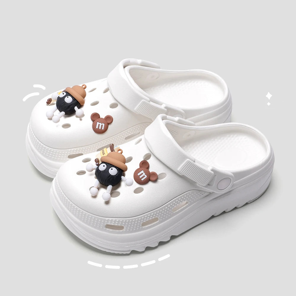 BASATU Women Garden Clogs Thick Platform Sandals Hollow Out Sandals Solid Color Non-slip Soft Sole Beach Shoes Summer Slippers