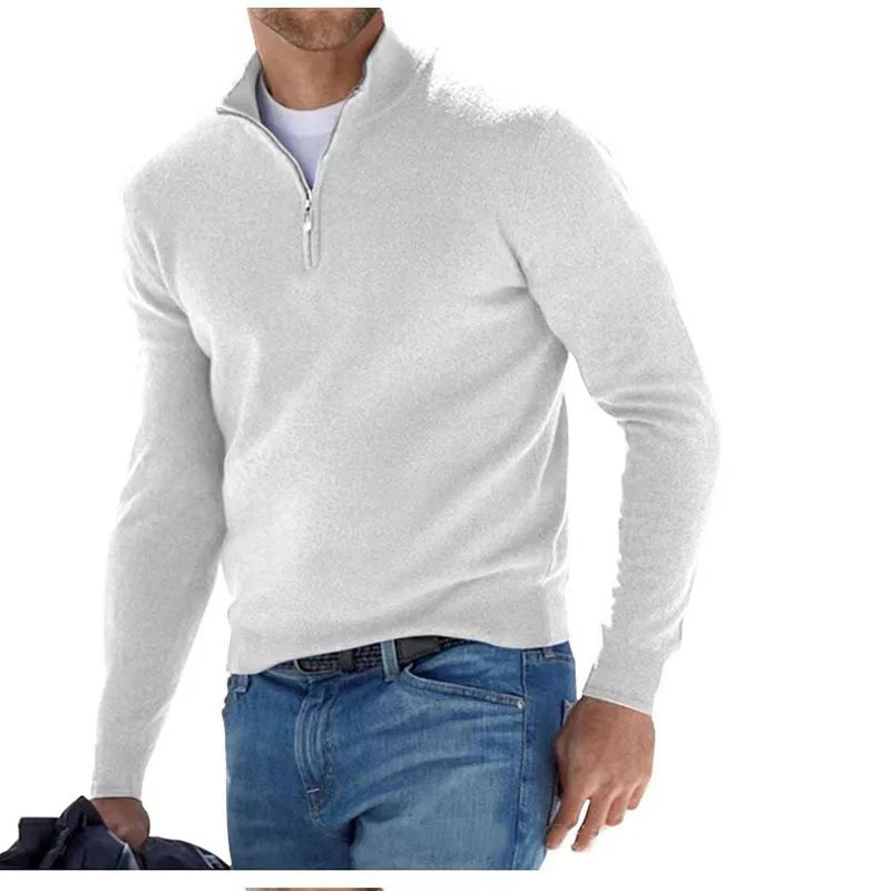 Men Spring Autumn Sweatshir Imitation Cashmere Zipper Basic Sweater Long Sleeve Sweater Half Zipper Turtleneck Warm Pullover