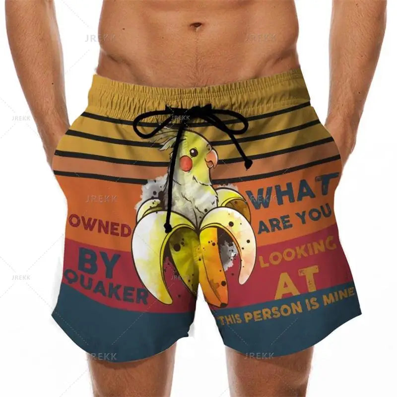 KeKe Funny Cock Banana Printed Swimwear Swim Shorts Trunks Beach Swimming Board Shorts Quick Drying Pant Mens Surffing Shorts