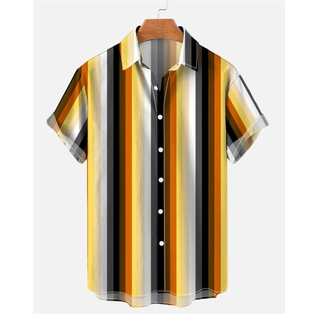 Summer Oversized Romantic Men'S Shirt Rainbow Pattern Fashion Short Sleeve Print Top Simple High Quality Street Loose Hawaiian