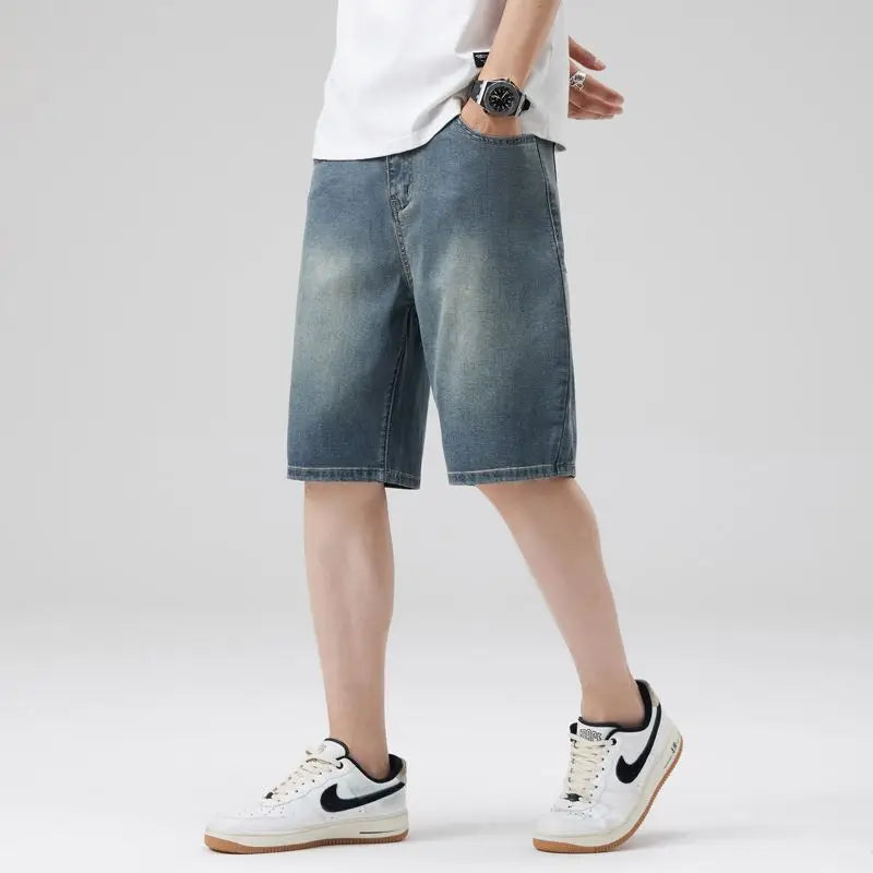 Ultrathin Fashion Straight Jeans Men Summer New Vintage Denim Pants Casual Loose Lyocell Fabric Male Personality Short Baggy