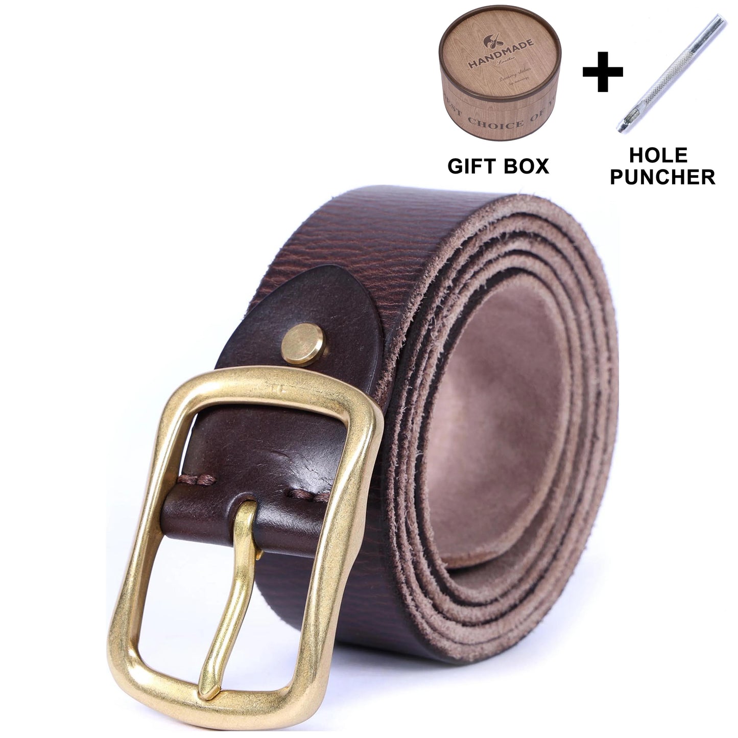 Vintage Genuine Leather Men's Belt With Copper Buckle, Handmade Casual Pin Buckle Belt With Gift Box, Thickened Top-layer Italia