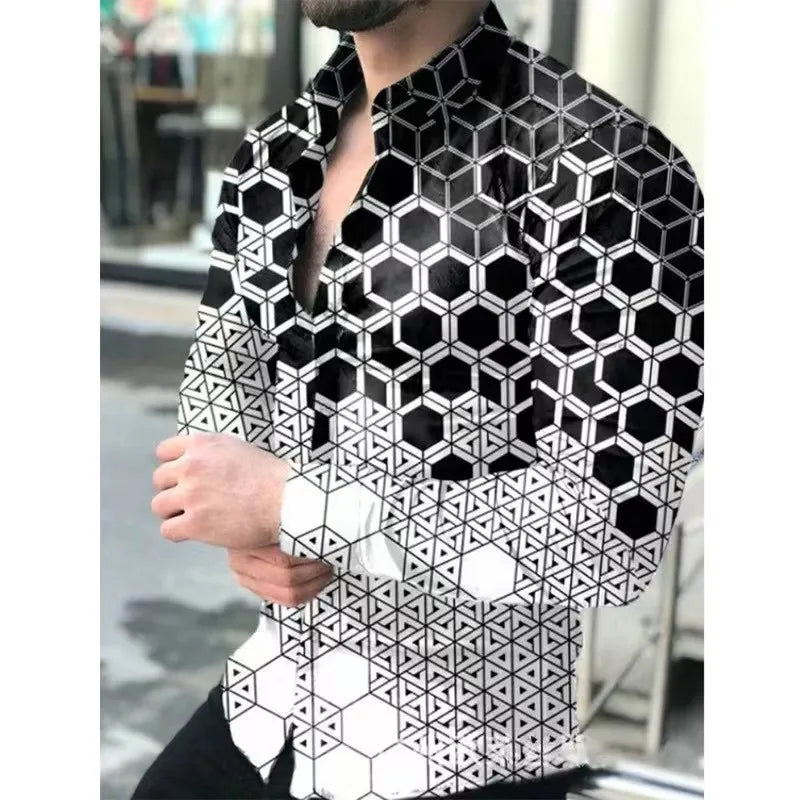 Summer Men's Shirt Long Sleeve Fashion 3D Printed Lapel Casual Luxury Shirt Hawaiian Casual Men's Shirt 2024xs-5xl