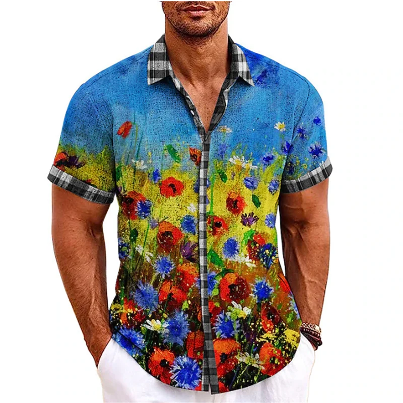 2023 Men's Shirt Pattern Printed Leaf Lapel Shirt Street Short Sleeve Men's Fashion Designer Casual Soft Hawaiian Shirt 5XL
