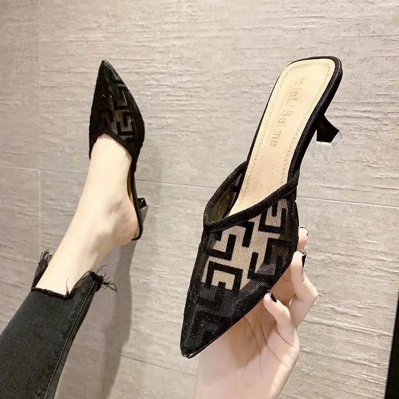 Women's Mules Shoes Designer Comfortable Summer New 2024 With Young On Sale Mirror Luxury Slippers Elegant Fashion Sandals Woman
