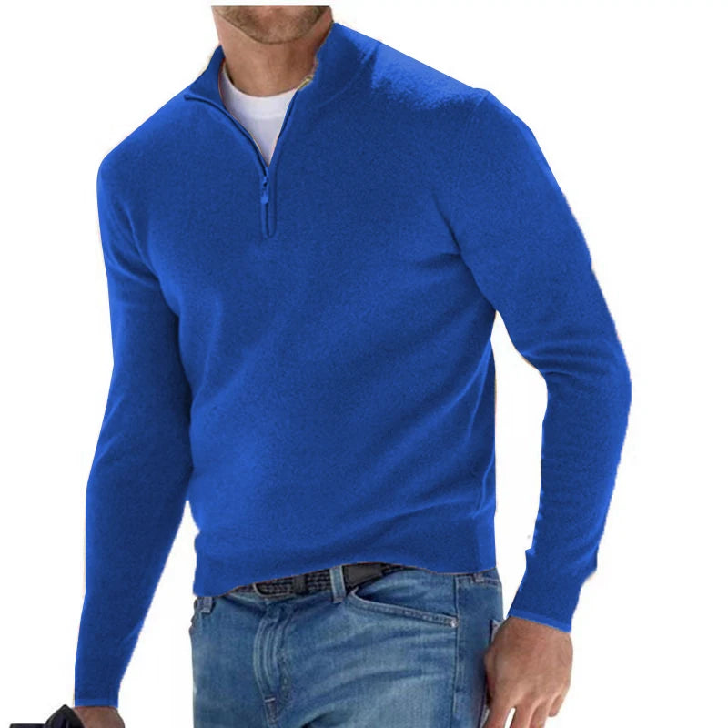 Men Spring Autumn Sweatshir Imitation Cashmere Zipper Basic Sweater Long Sleeve Sweater Half Zipper Turtleneck Warm Pullover