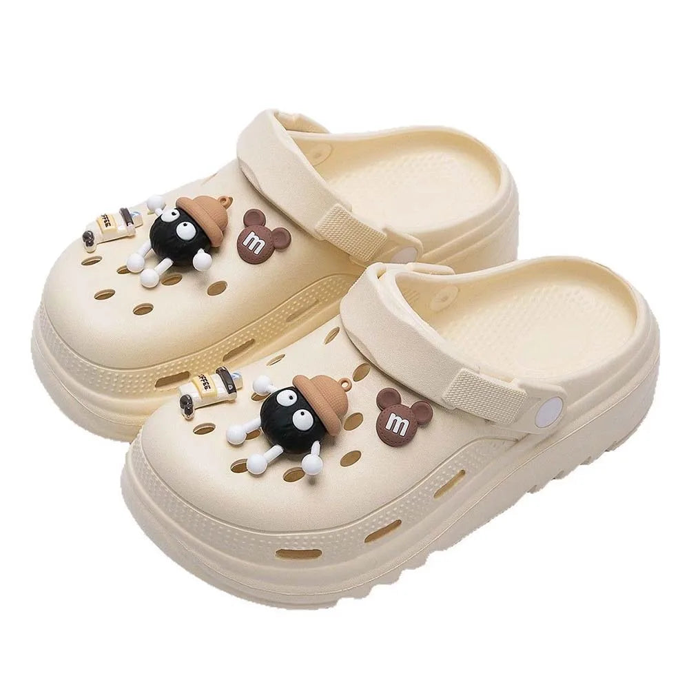 BASATU Women Garden Clogs Thick Platform Sandals Hollow Out Sandals Solid Color Non-slip Soft Sole Beach Shoes Summer Slippers