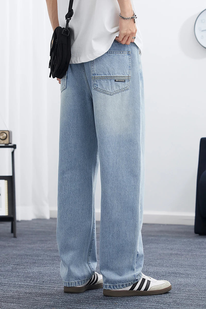2025 Spring/Summer Korean Style Straight Leg Lyocell Jeans Men's Fashion Versatile Loose Thin Pants Men's Washed Retro ﻿
