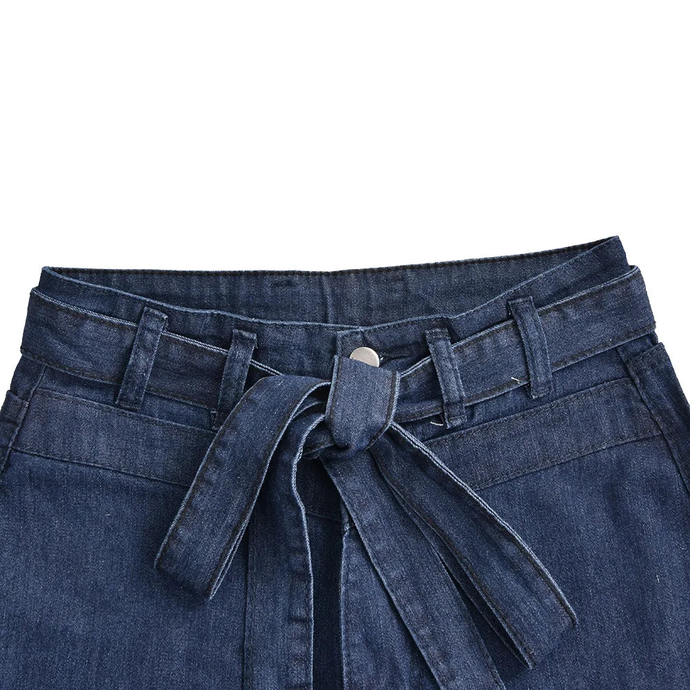 Women's Solid Denim High Waist Slim Fit Stretchy Jeans Wide Leg Flare Pants Ladies Casual Work Full Length Trousers Size S-2XL