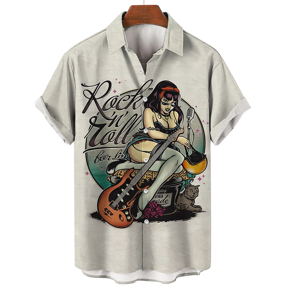 Men's Hawaiian Shirts For Men Casual Musical Instruments 3D Printed Shirts Loose Short-sleeve Beach Blouses Tops Camicias homme