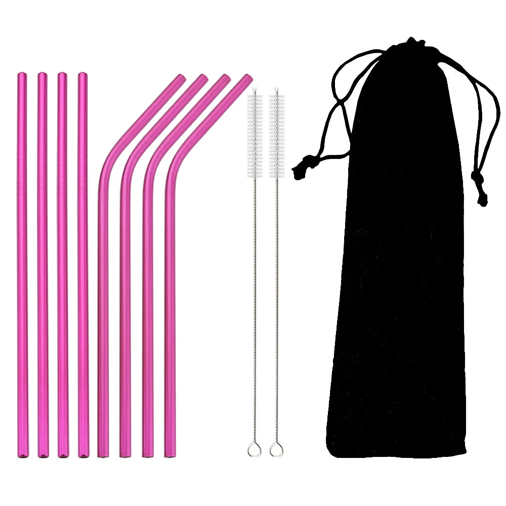 Colorful Reusable Drinking Straw Metal Straws 304 Stainless Steel Straws Set with Brush Bar Cocktail Straw for Glasses Drinkware