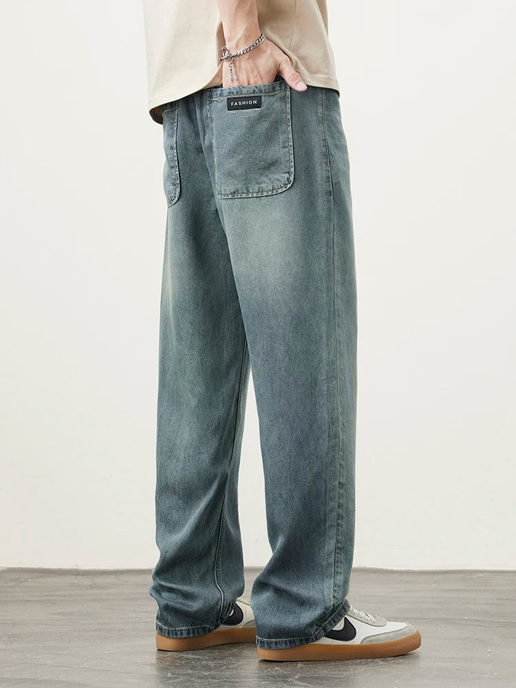 Lyocell Spring Summer New Straight Jeans Men's Fashion Vintage Y2k Pants Streetwear Male Loose Casual Male Wide  Denim Trousers