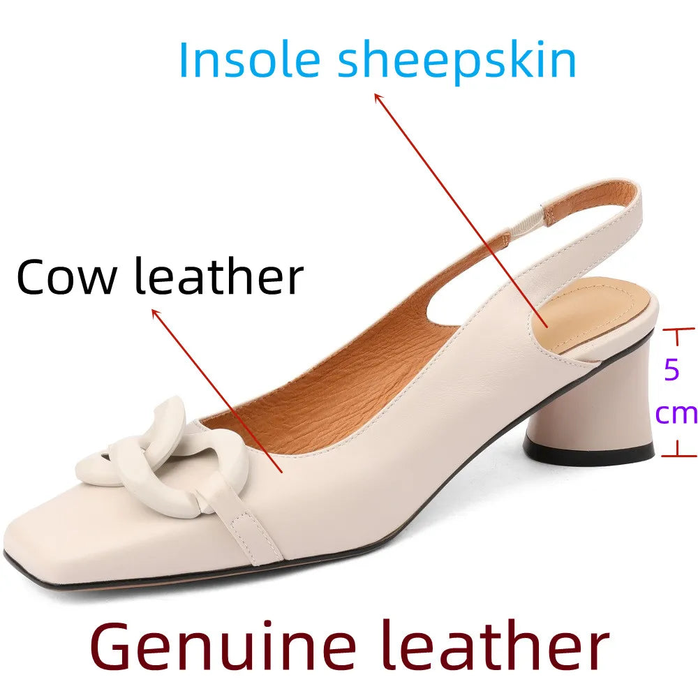 【JOCHEBED HU】new brand summer new style fashion women genuine personality leather buckle square toe thick heel shoes 34-43