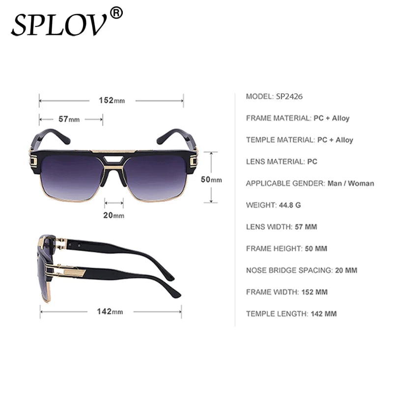 Trendy Luxury Men Sunglasses Square Large Frame Mirror Gradient Clear Lens Metal Shades Anti Blue Light Oculos De Sol UV400