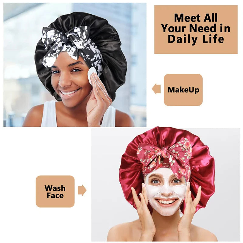 Women's Lace-up Satin Bonnet With Wide Stretch Ties Band Long Tail Bonnet Satin Cheveux Nuit Silky Sleeping Night Cap Bonnets