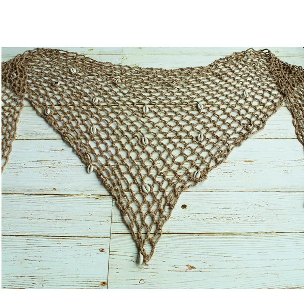 Fishnet Solid Color Shells Swimsuit Skirt Bikini Cover-Up Shawl Summer Beach Cover Up Women's Swimwear Triangle Wrap
