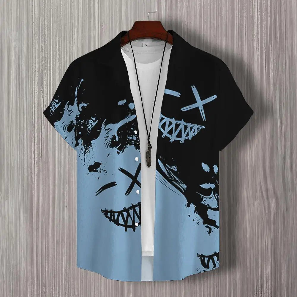 Simple Men's Shirt 3d Patchwork Print Hawaiian Shirts For Men Casual Man Clothes Loose Oversized High Quality Short Sleeve Shirt