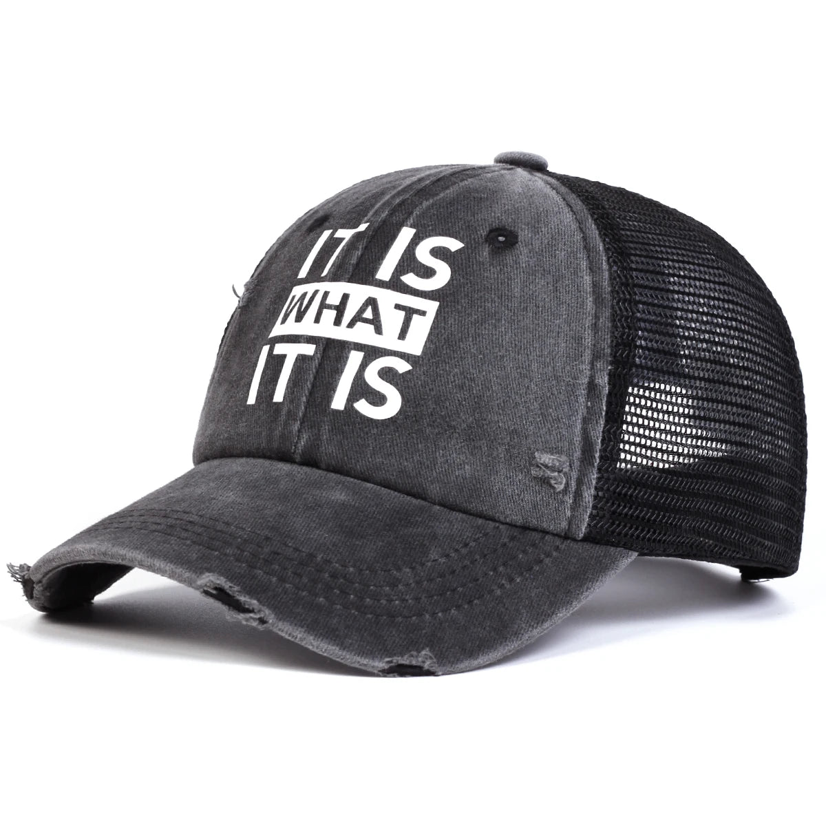 Unisex IT IS WHAT Letter Print Wash Baseball Net Caps Hip Hop Cap Spring Summer Outdoor Adjustable Casual Hats Sunscreen Hat ﻿