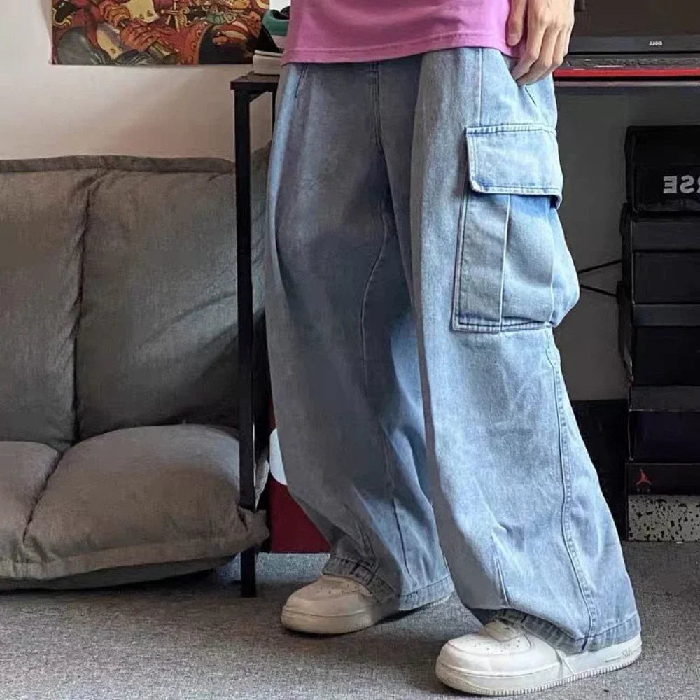 Baggy Jeans Men's Oversize Cargo Korean Black Wide Pants Streetwear Hip Hop Harajuku Male Fashion Straight Denim Pants