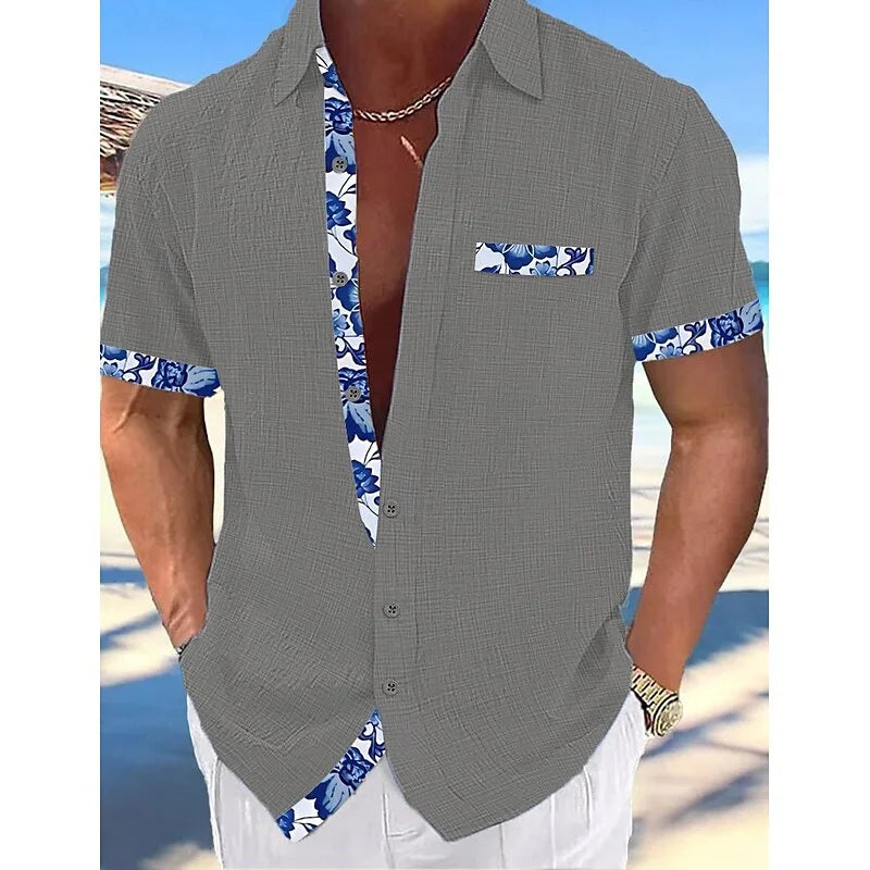 Men's Shirt Linen Shirt Summer Shirt Beachwear Button Shirt Solid Color Vacation Black White Pink Navy Short Sleeve Lapel XS-5XL