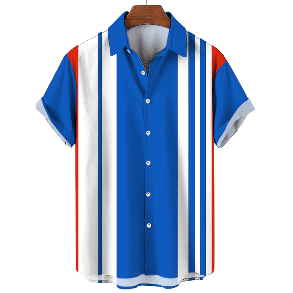 Fashion Men Striped Button Shirt Summer Oversized Short Sleeve Business Casual Streetwear Male