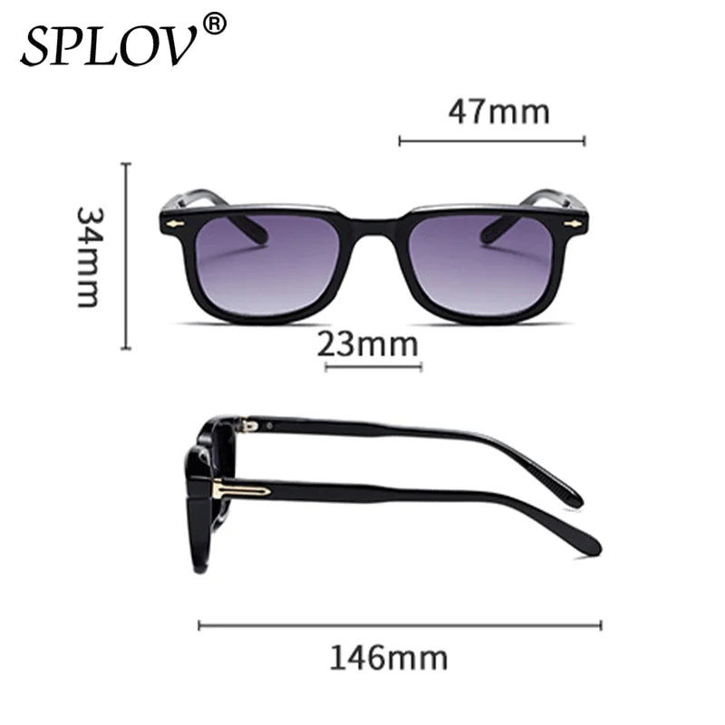 Luxury Vintage Square Men Sunglasses Rivets Driving Shades Fashion Gradient Leopard Eyewear Blue Green Trendy Sun Glasses UV400