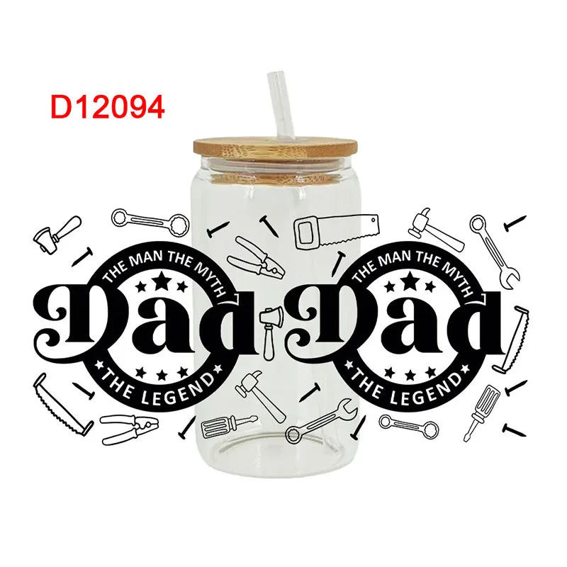 3D UV DTF Transfers Stickers 16oz Cup Wraps Dad Father's Day Printed For DIY Glass Ceramic Metal Leather Etc. D11785