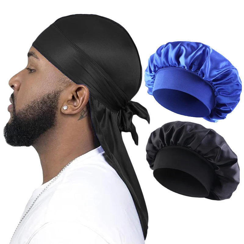 2/3PCS/LOT Men Women Long Tail Head Scarf Headwrap Bonnet Night Hat Silk Durag Pirate Hat Unisex Sleeping Bandana Turban Hijab