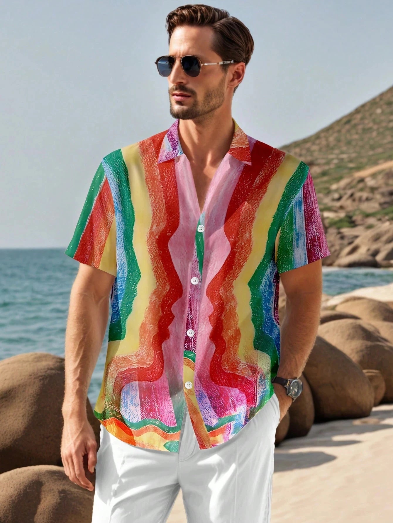 Men's Shirt Ethnic pattern design 3D Printed Christ Summer Short Sleeve Daily Street Tops Button Summer Men's Clothes