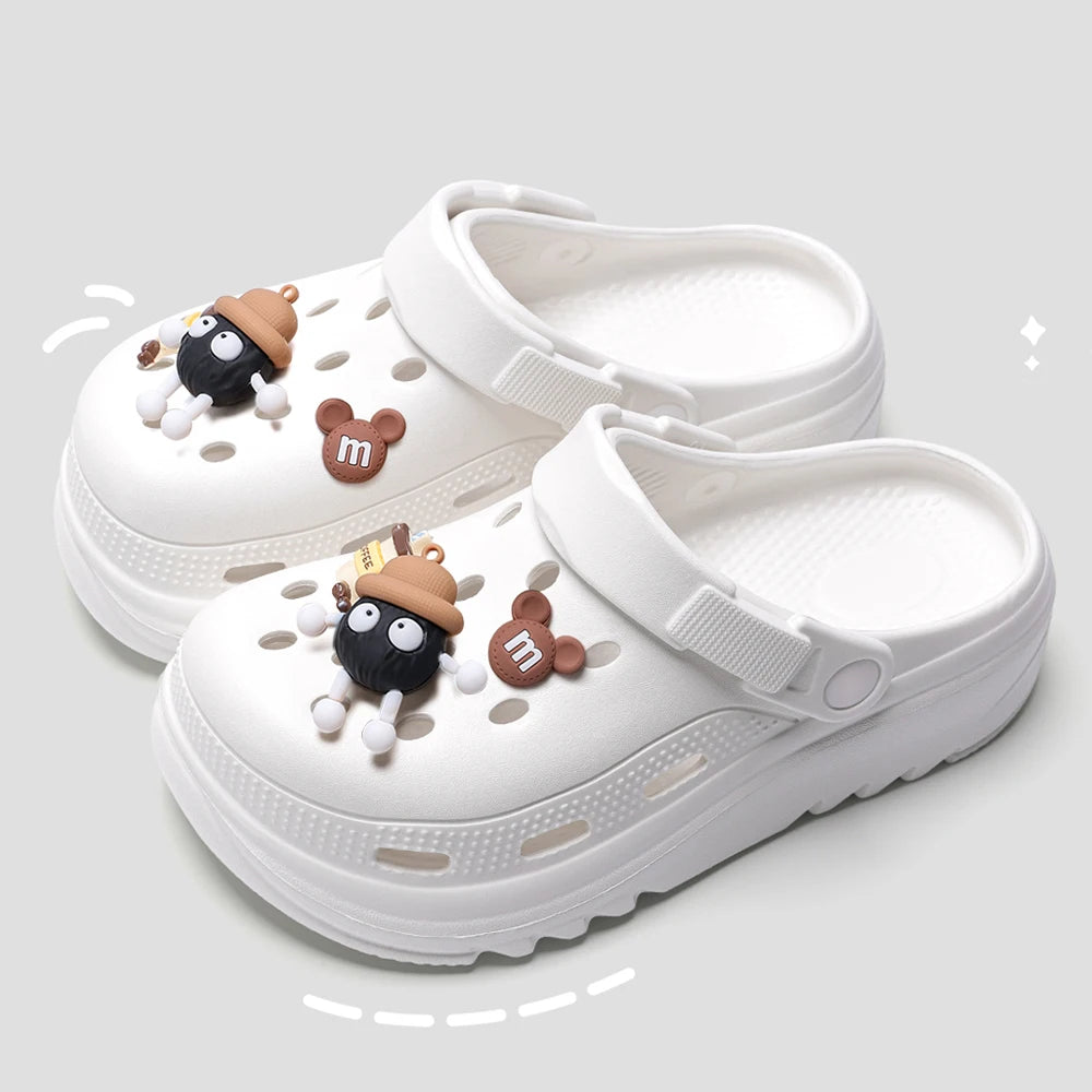 BASATU Women Garden Clogs Thick Platform Sandals Hollow Out Sandals Solid Color Non-slip Soft Sole Beach Shoes Summer Slippers