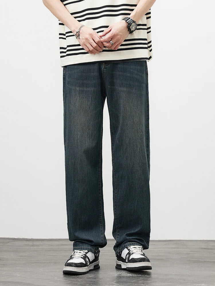 New Men's Straight Vintage Jeans Soft Lyocell Casual Trousers Personality High Quality Male Korean Fashion Baggy Denim Pants