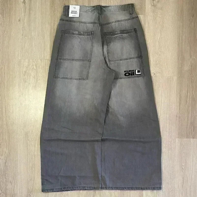 American Street Trend Letter Embroidered Loose Jeans Men Harajuku Y2K New Hip Hop Oversized Wide-leg Pants Unisex Mopping Jeans