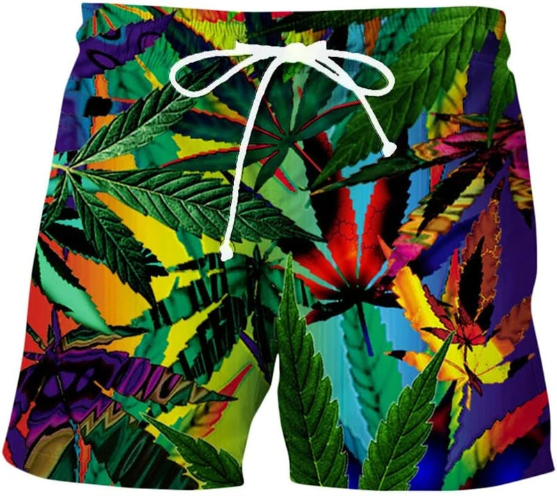 Summer Men Beach Shorts Casual 3d Print Weed Graphic Short Pants Oversized Casual Quick Drying Vacation Men Swimming Shorts Y2k